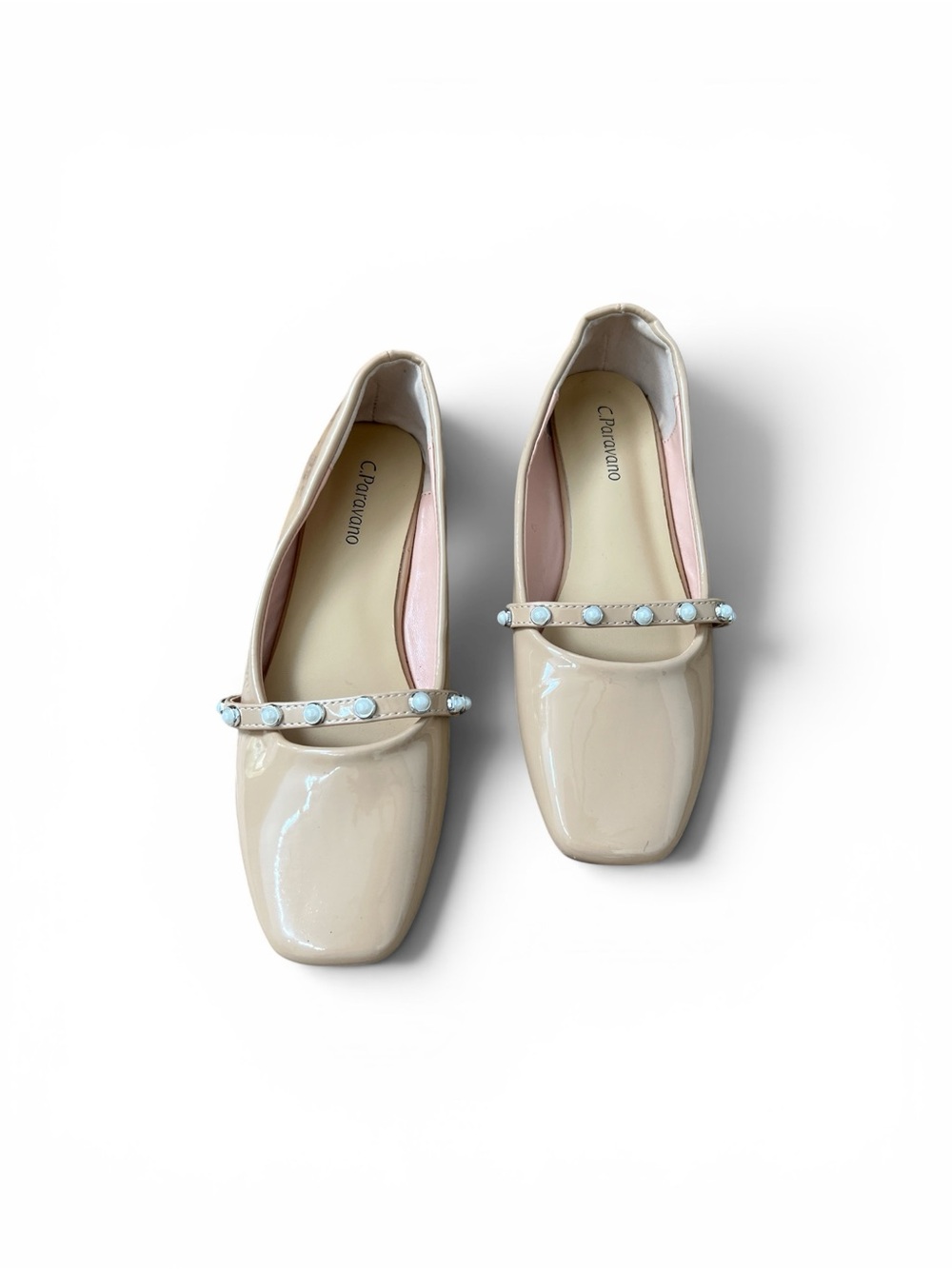 C. Paravano Nude Patent Leather Pearl Mary Jane Flats – EU 36.5 (US 6–6.5)